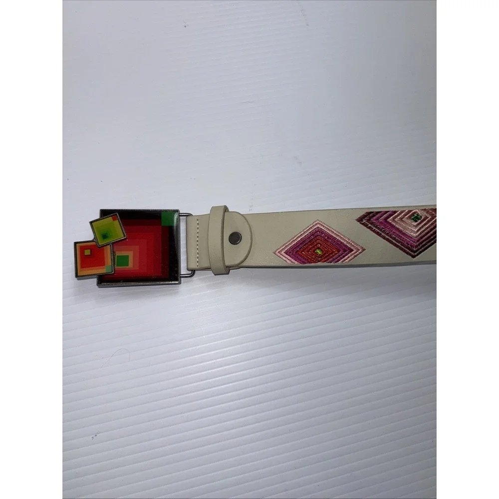 Unique Desigual Authentic White Brightly Embroidered  Belt Boho